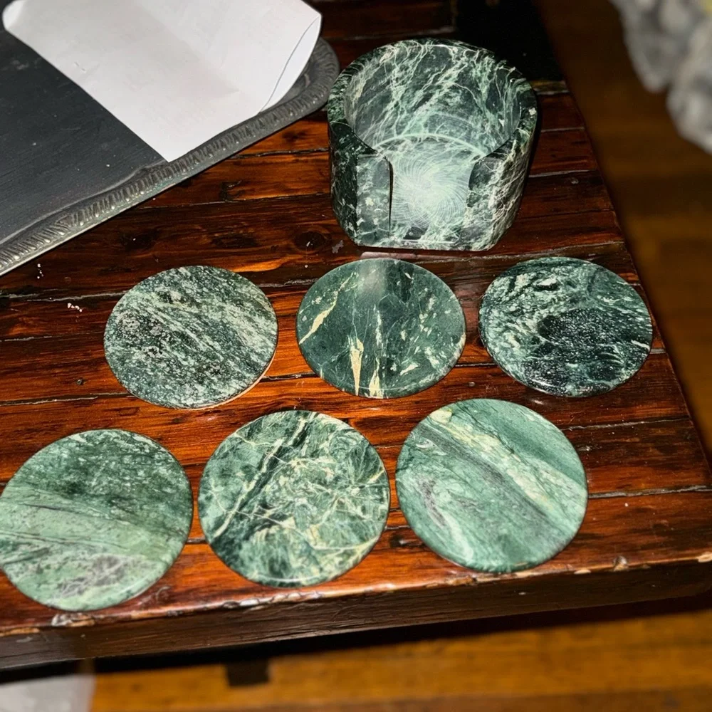 MCM vintage Green Marble Jade Coaster Set